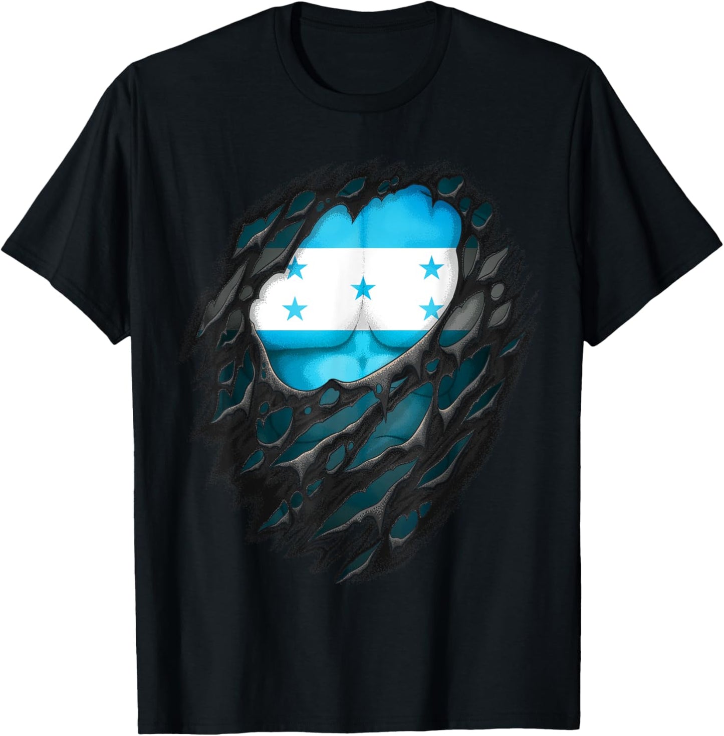 Proud Honduran Roots Heritage Torn Ripped Honduras Flag T-Shirt - T-Shirt | Black