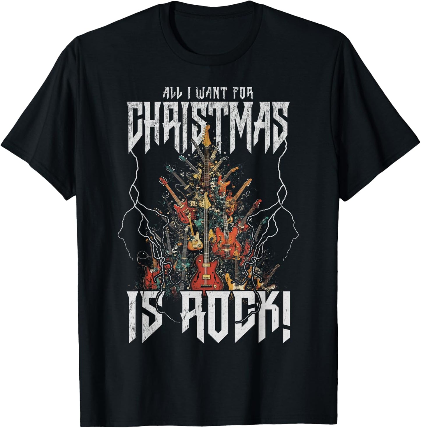 Christmas Tree Rock Guitar Tree Rock n Roll T-Shirt - T-Shirt | Black