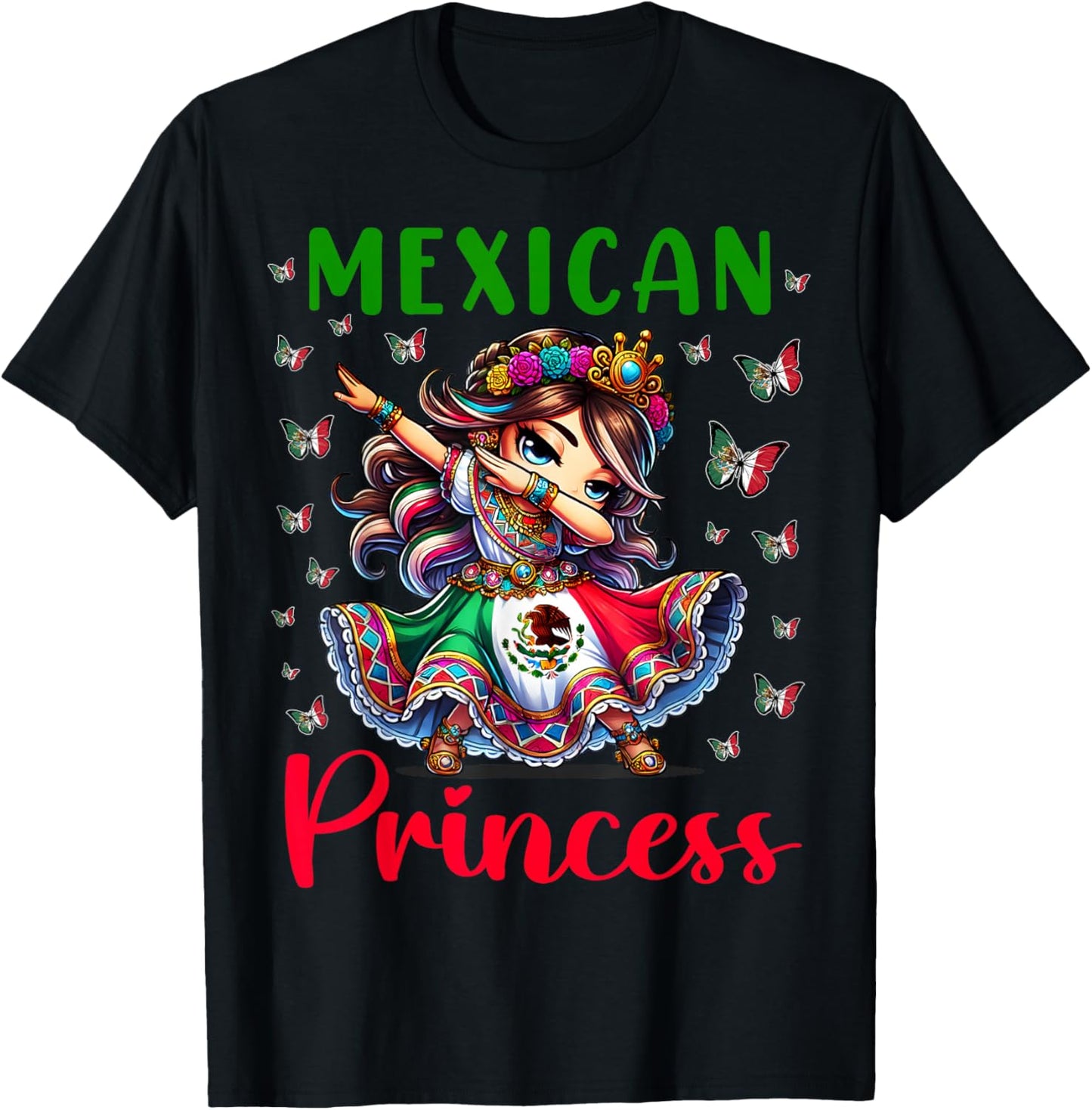 Mexican Princess Flag Latina Mexicana for Girls Kids T-Shirt - T-Shirt | Black