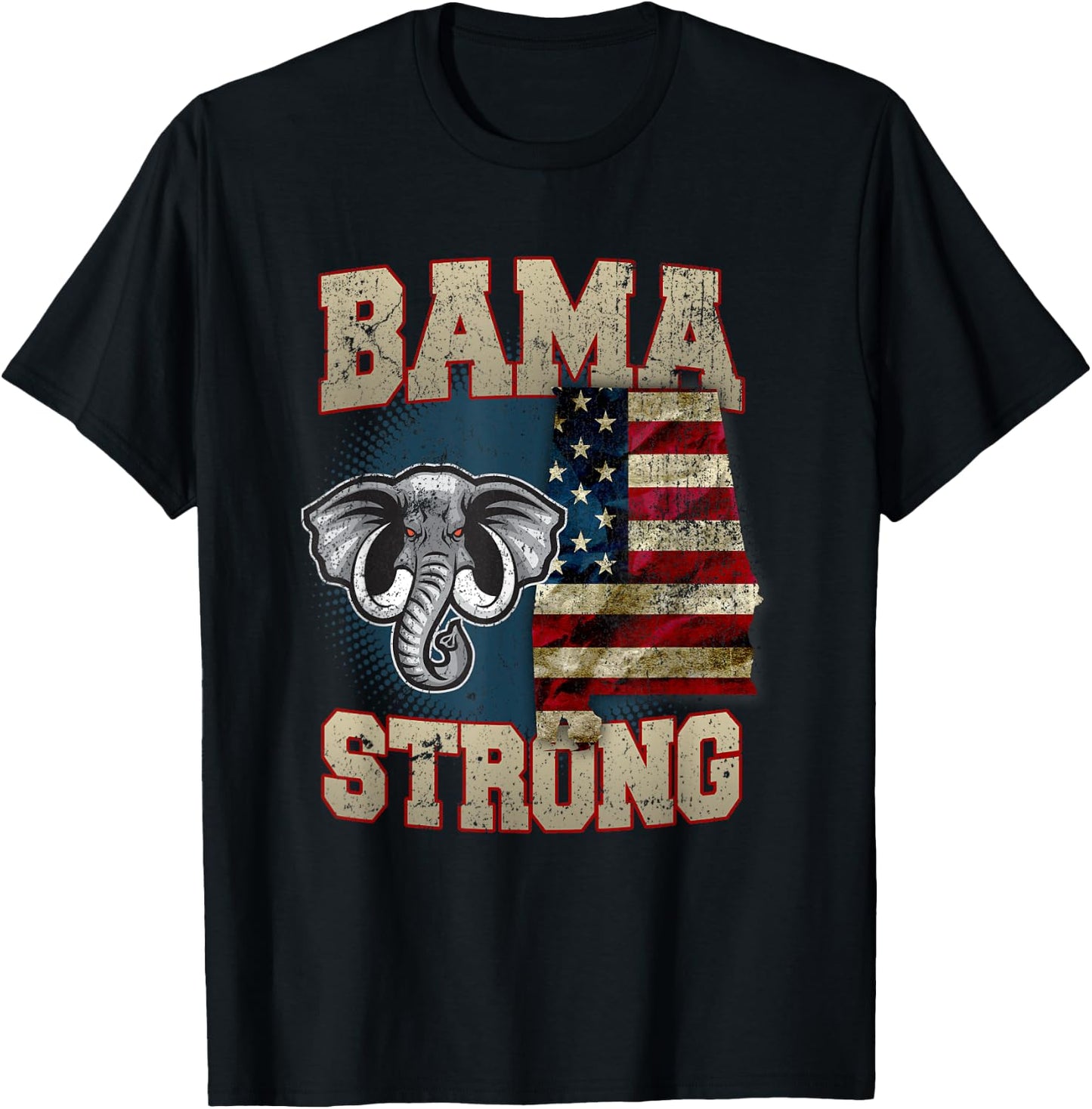 Bama Strong Alabama State With USA Flag Overlay T-Shirt - T-Shirt | Black