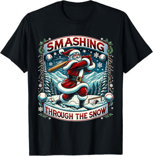 Smashing Through The Snow Boys Baseball Lifestyle Santa T-Shirt - T-Shirt | Black