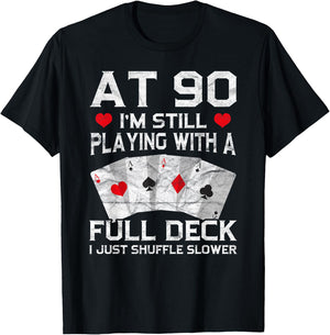Full House Card Hand 90th Birthday 90 Year Old Cards Gift T-Shirt - T-Shirt | Black