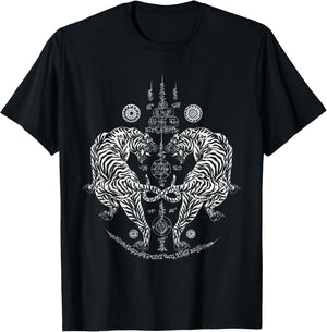 Sak Yant Thai Tattoo Twin Tiger For Muay Thai Fighter. T-Shirt - T-Shirt | Black