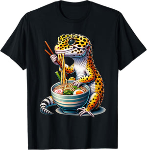 Leopard Gecko Ramen Eating Noodles Bowl Yummy Gecko T-Shirt - T-Shirt | Black