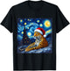 Christmas Leopard Santa Hat Van Gogh Starry Night Holiday T-Shirt - T-Shirt | Black