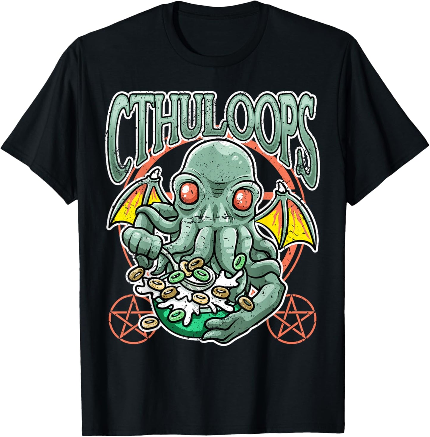 Cthuloops eating cereal Funny Cthulhu monster lover T-Shirt - T-Shirt | Black