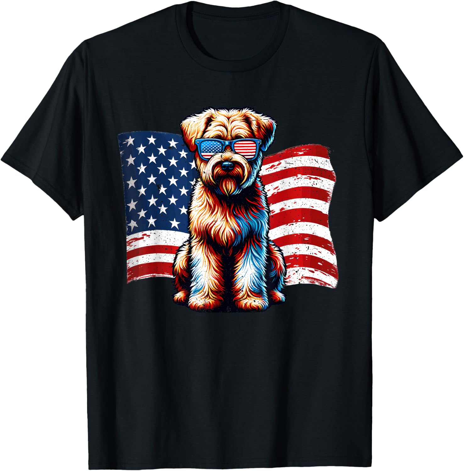 Soft coated Wheaten Terrier American Flag Patriotic Vintage T-Shirt - T-Shirt | Black
