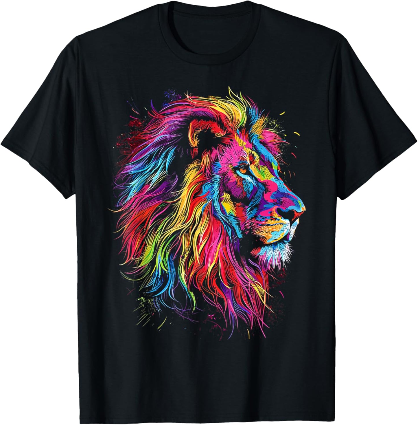 Lion Art Abstract Colorful Animal Graphic Lion T-Shirt - T-Shirt | Black