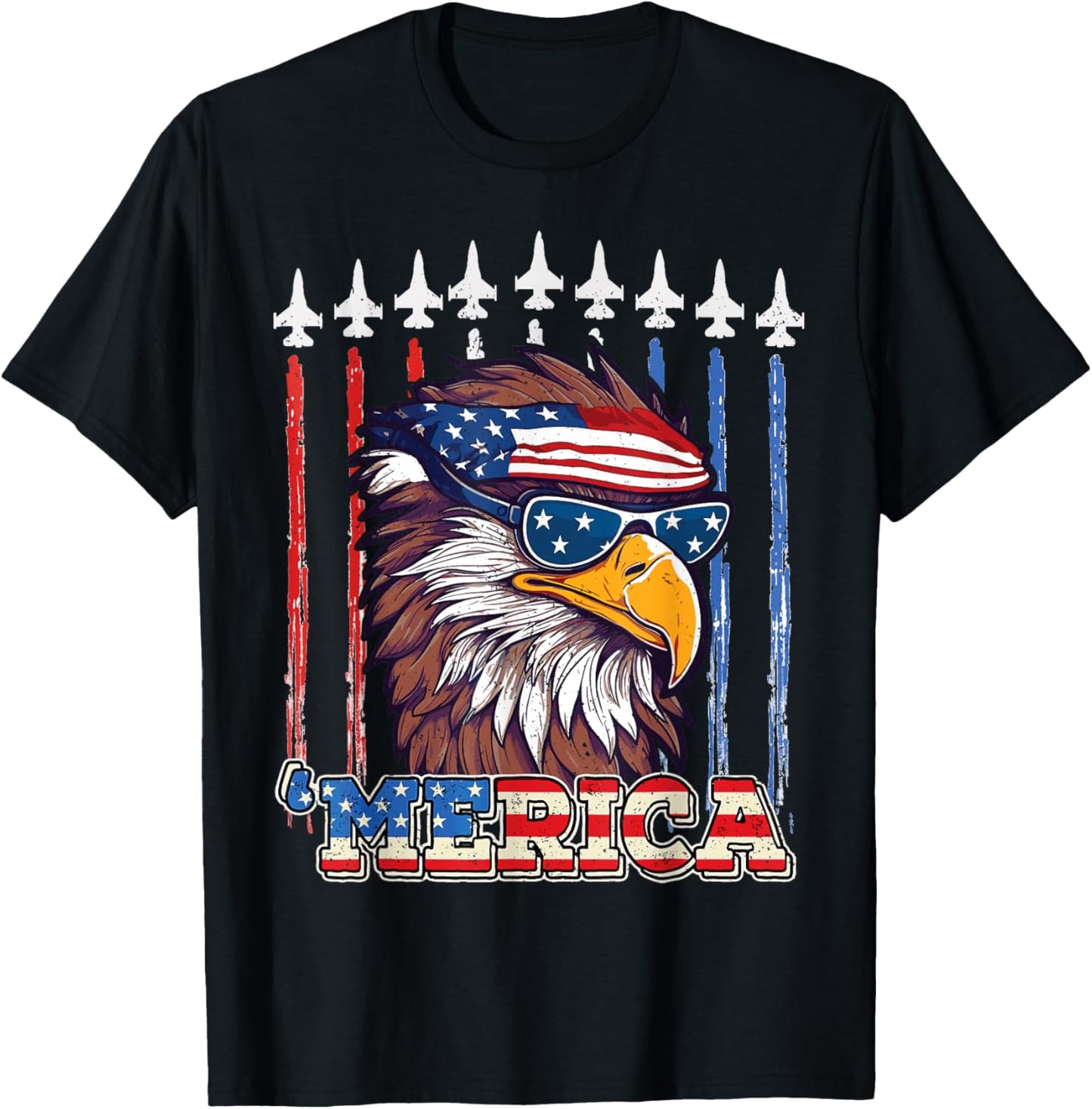 Merica Patriotic Eagle USA flag 4th of july Eagle mullet T-Shirt - T-Shirt | Black
