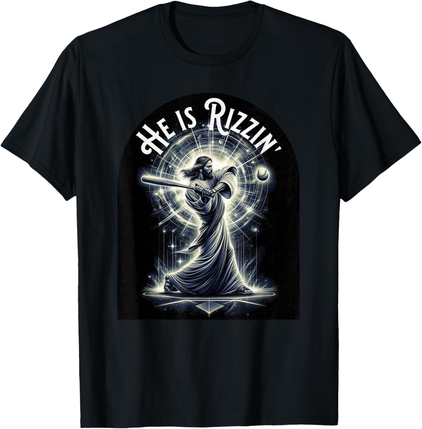 He is Rizzin Jesus Playing Baseball Funny Sports Rizz T-Shirt - T-Shirt | Black