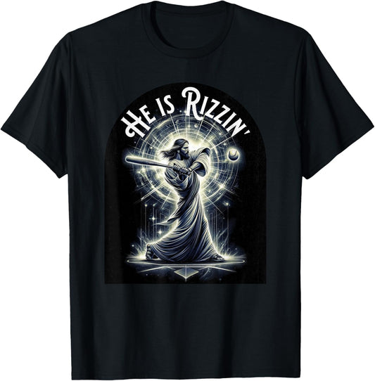 He is Rizzin Jesus Playing Baseball Funny Sports Rizz T-Shirt - T-Shirt | Black
