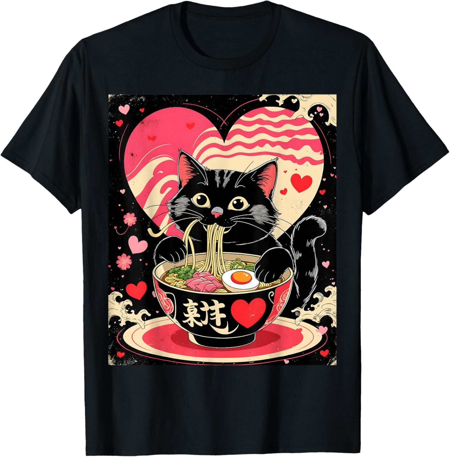 Kawaii Anime Cat Ramen Japanese Graphic Men Women Teens T-Shirt - T-Shirt | Black