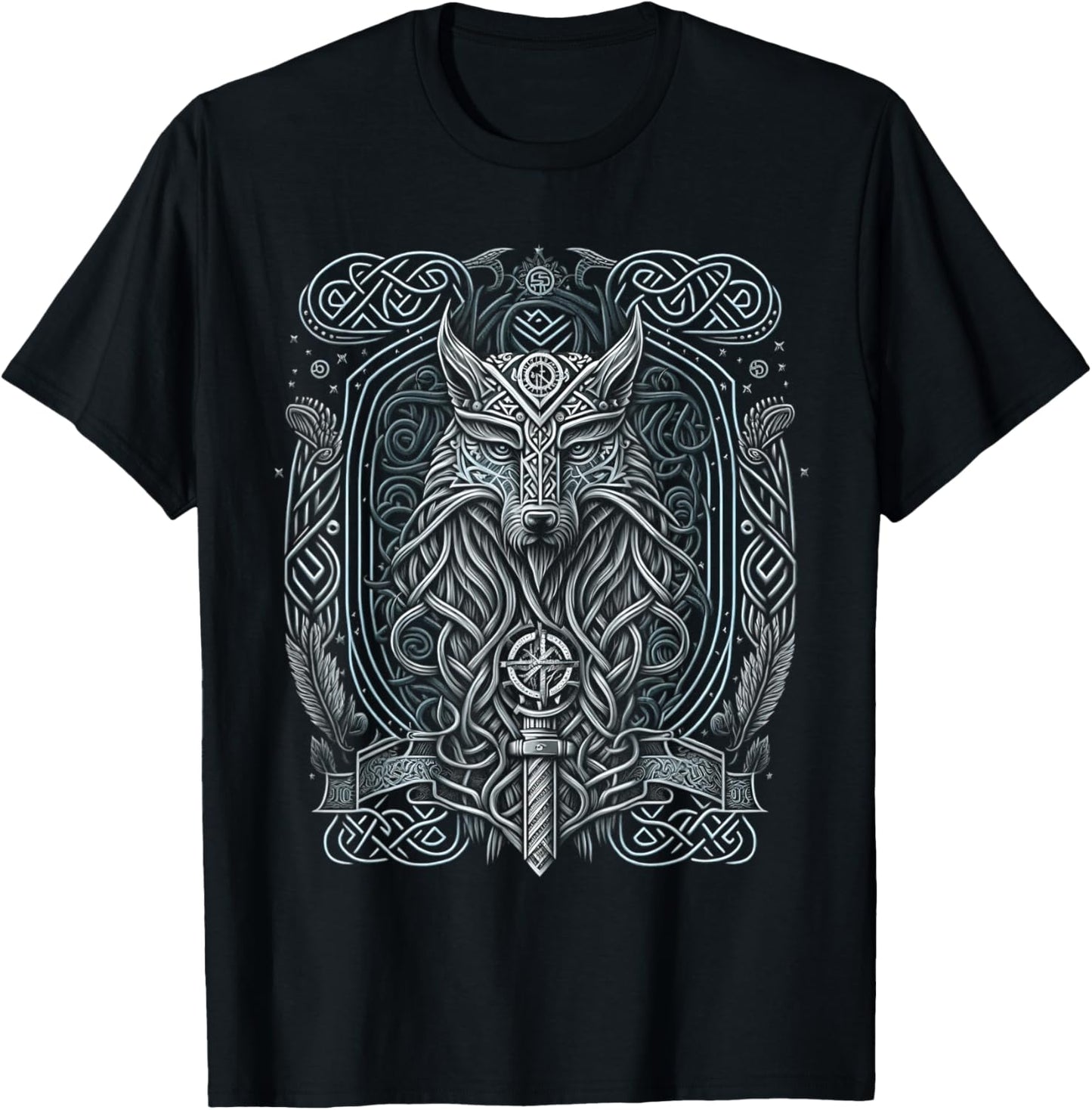 Odins Wolf Viking Norse Runes Nordmann Mythology T-Shirt - T-Shirt | Black