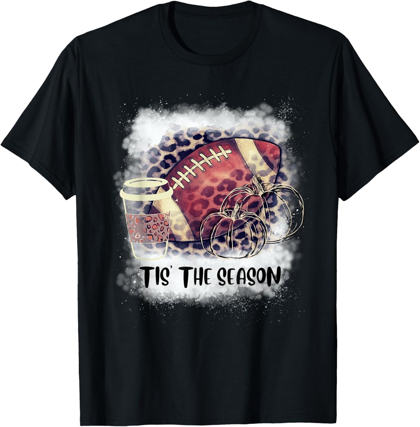 Tis the Season Fall Pumpkin Football Coffee T-Shirt - T-Shirt | Black