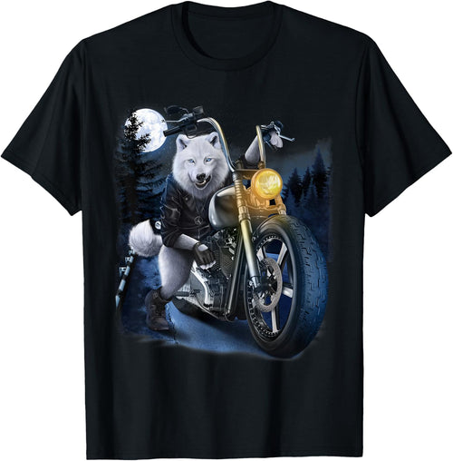 Wolf Riding Chopper Motorcycle in Full Moon
