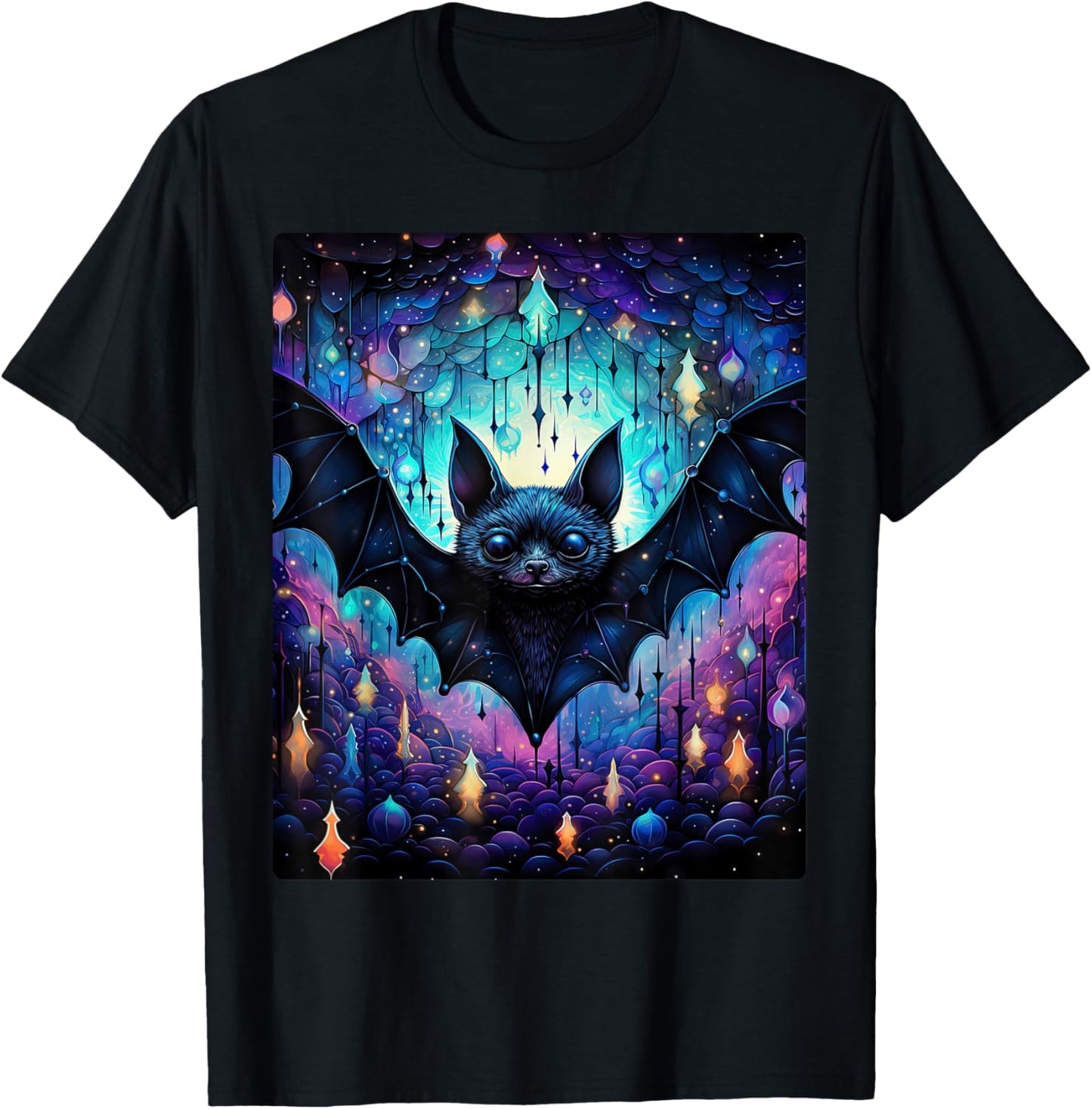 Gothic Bat Spooky Bats Pattern Moon Night T-Shirt - T-Shirt | Black