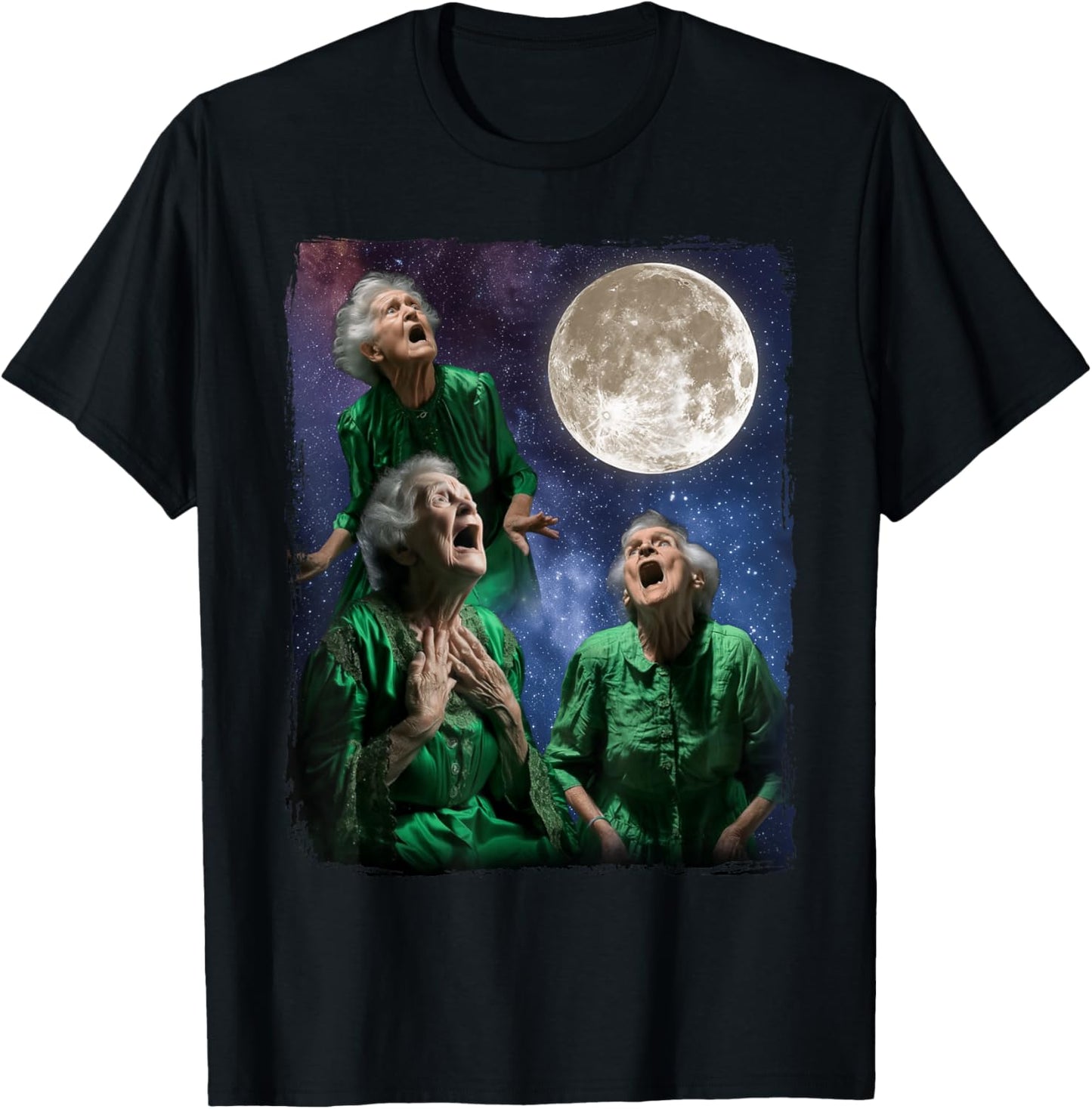 Grandma Howling At Moon Three Granny Moon T-Shirt - T-Shirt | Black