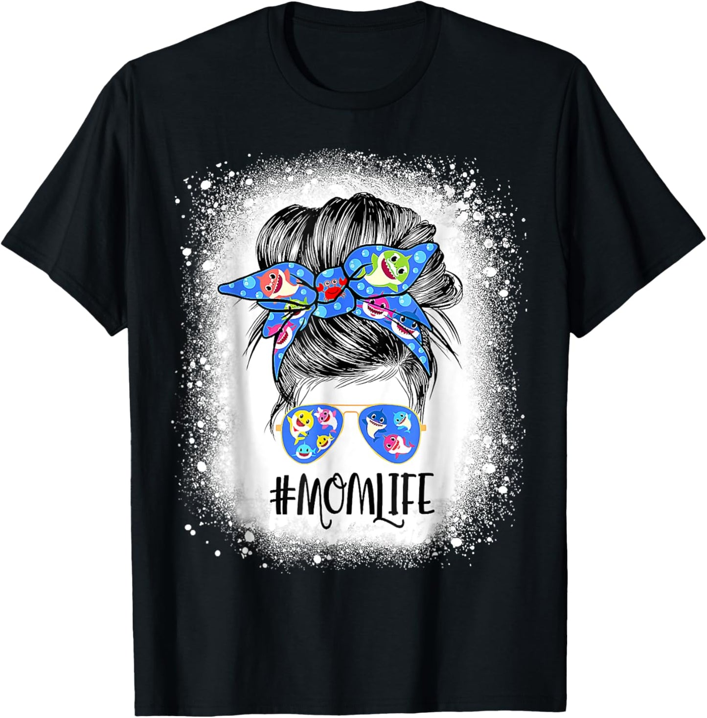 Mom Life Messy Bun Bleached Shark Mommy Mother's Day T-Shirt - T-Shirt | Black