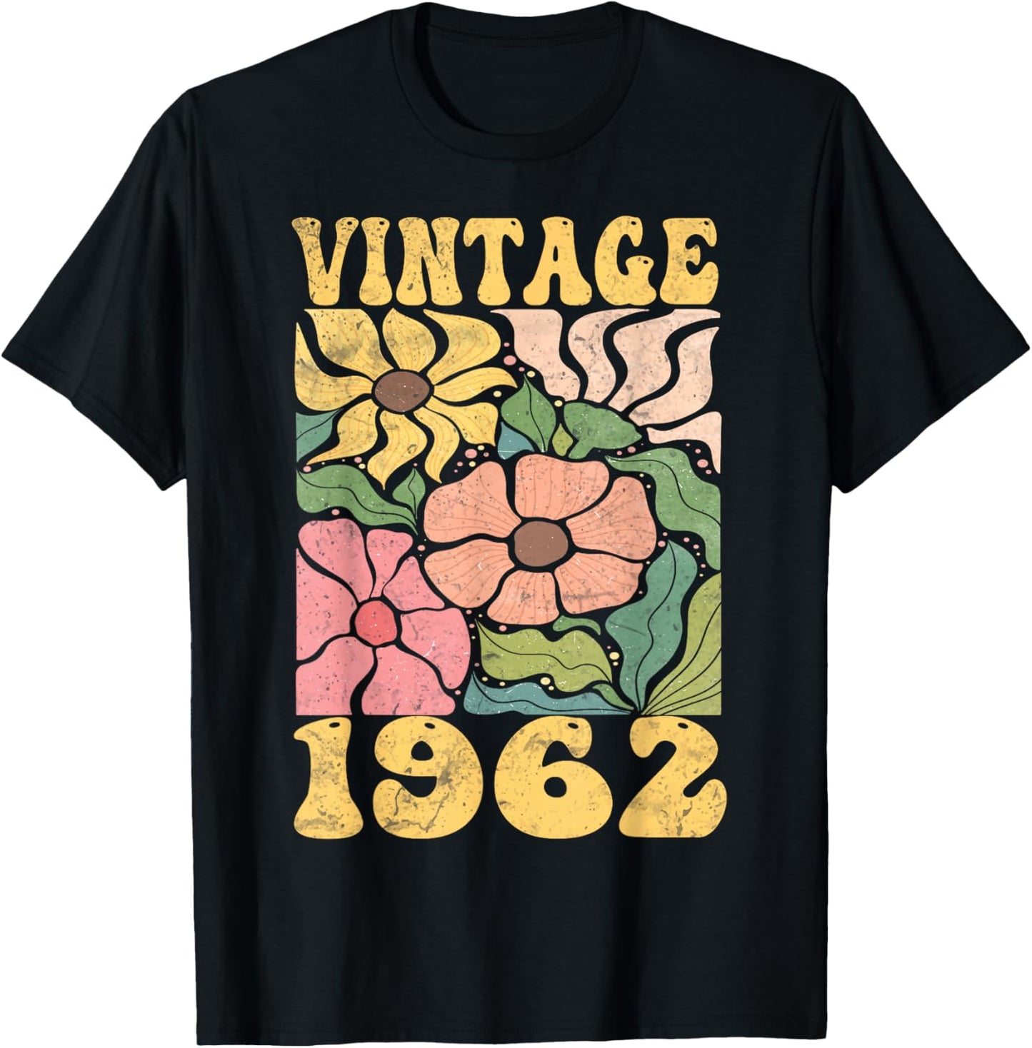 63 Years Old Vintage 1962 63rd Women Birthday Wildflower T-Shirt - T-Shirt | Black
