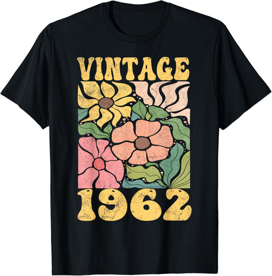 63 Years Old Vintage 1962 63rd Women Birthday Wildflower T-Shirt - T-Shirt | Black