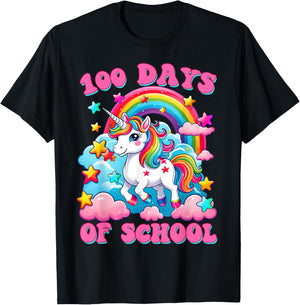 100 Days of School Unicorn Girls Cute 100th Day of School T-Shirt - T-Shirt | Black