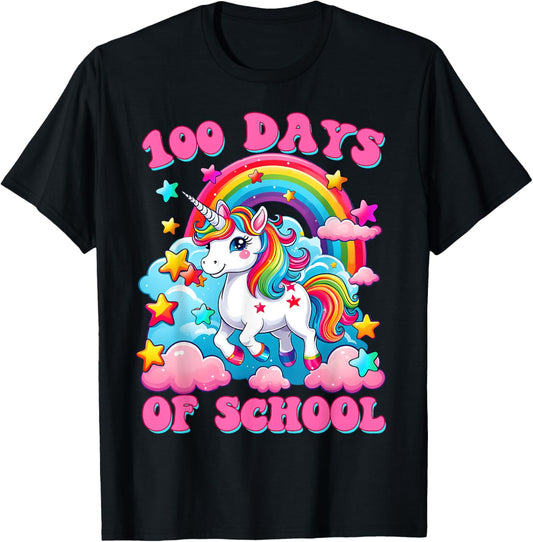 100 Days of School Unicorn Girls Cute 100th Day of School T-Shirt - T-Shirt | Black