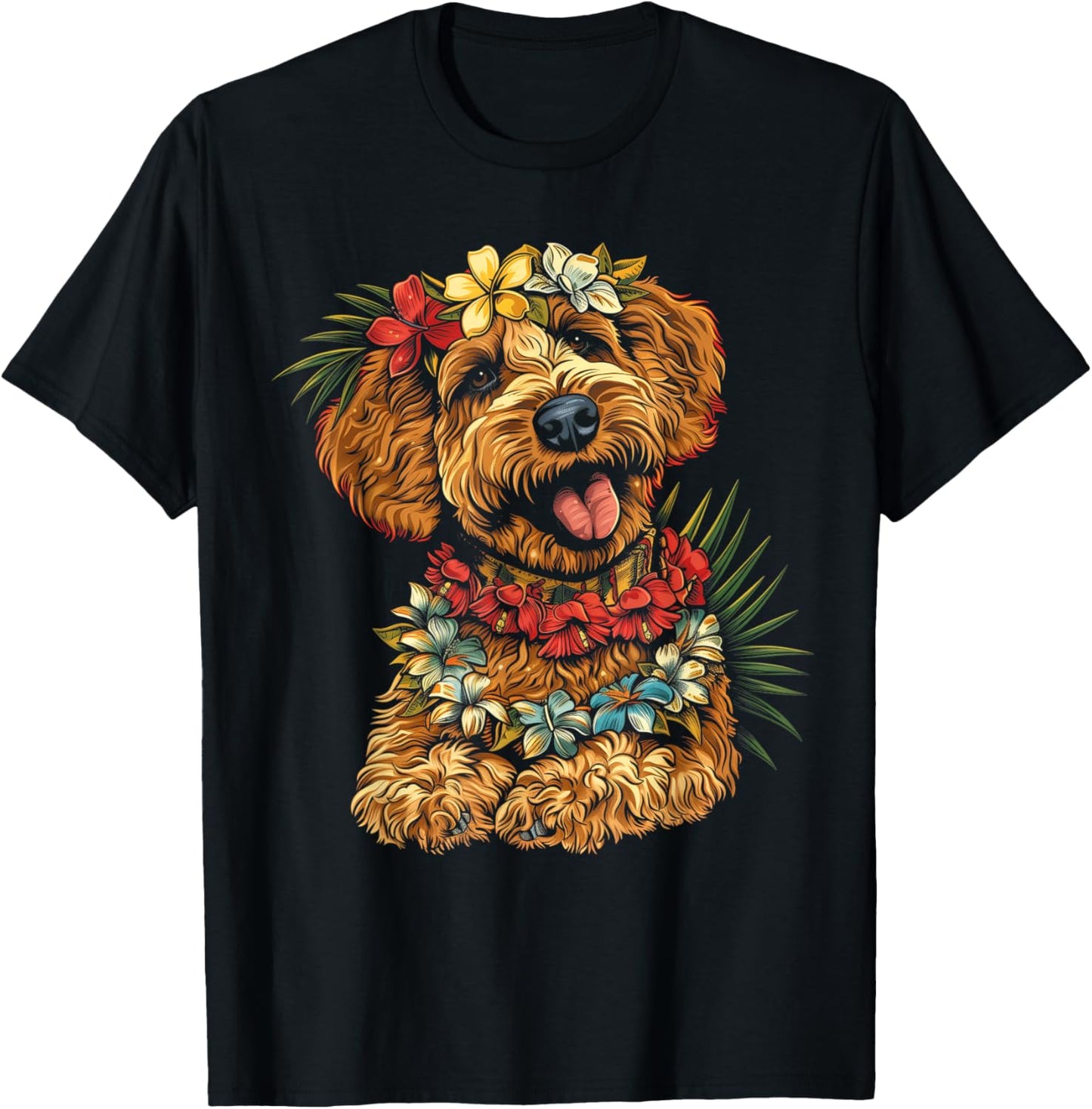 Goldendoodle Hawaiian Flowers Hibiscus Funny Doodle Mom T-Shirt - T-Shirt | Black
