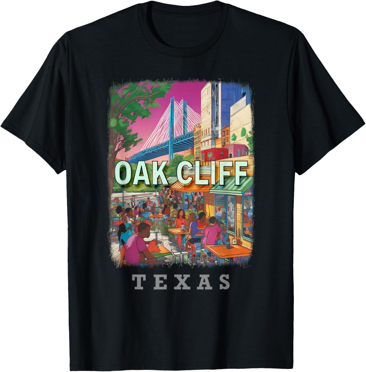 Oak Cliff Texas TX Vibrant Downtown SD539 T-Shirt - T-Shirt | Black