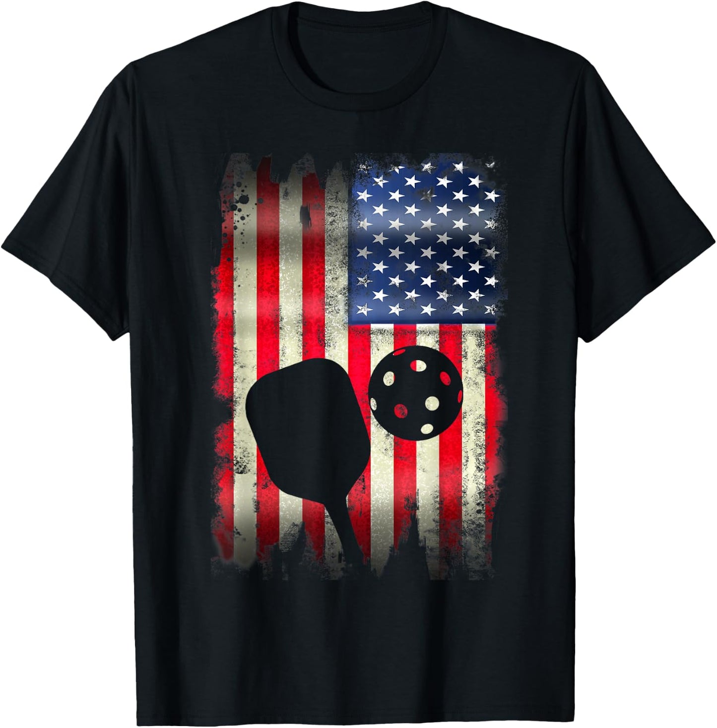 Pickleball Patriotic USA American Flag 4th of July T-Shirt - T-Shirt | Black