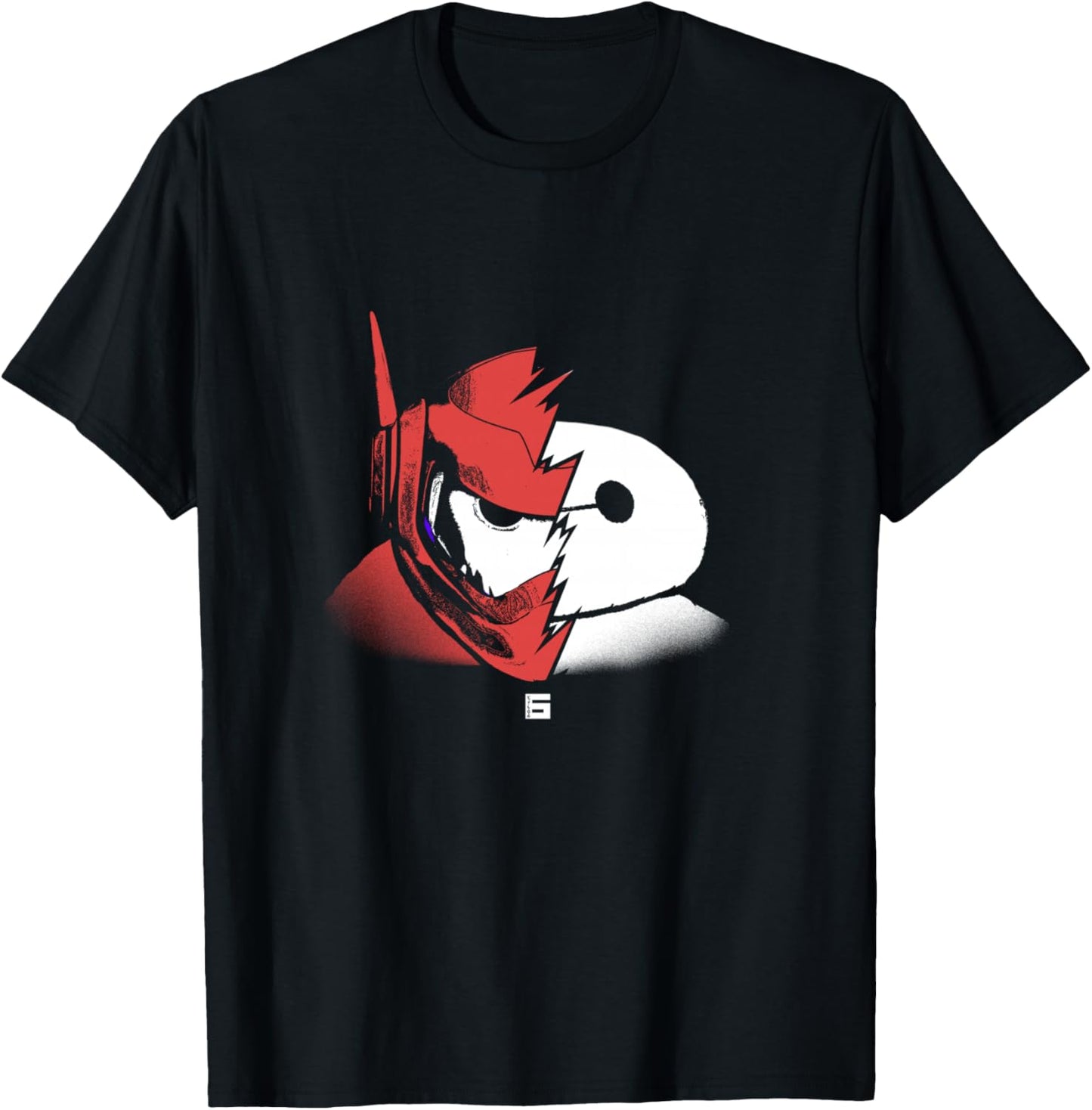 Disney Big Hero 6 Baymax Split Face Epic Shot Distressed T-Shirt - T-Shirt | Black