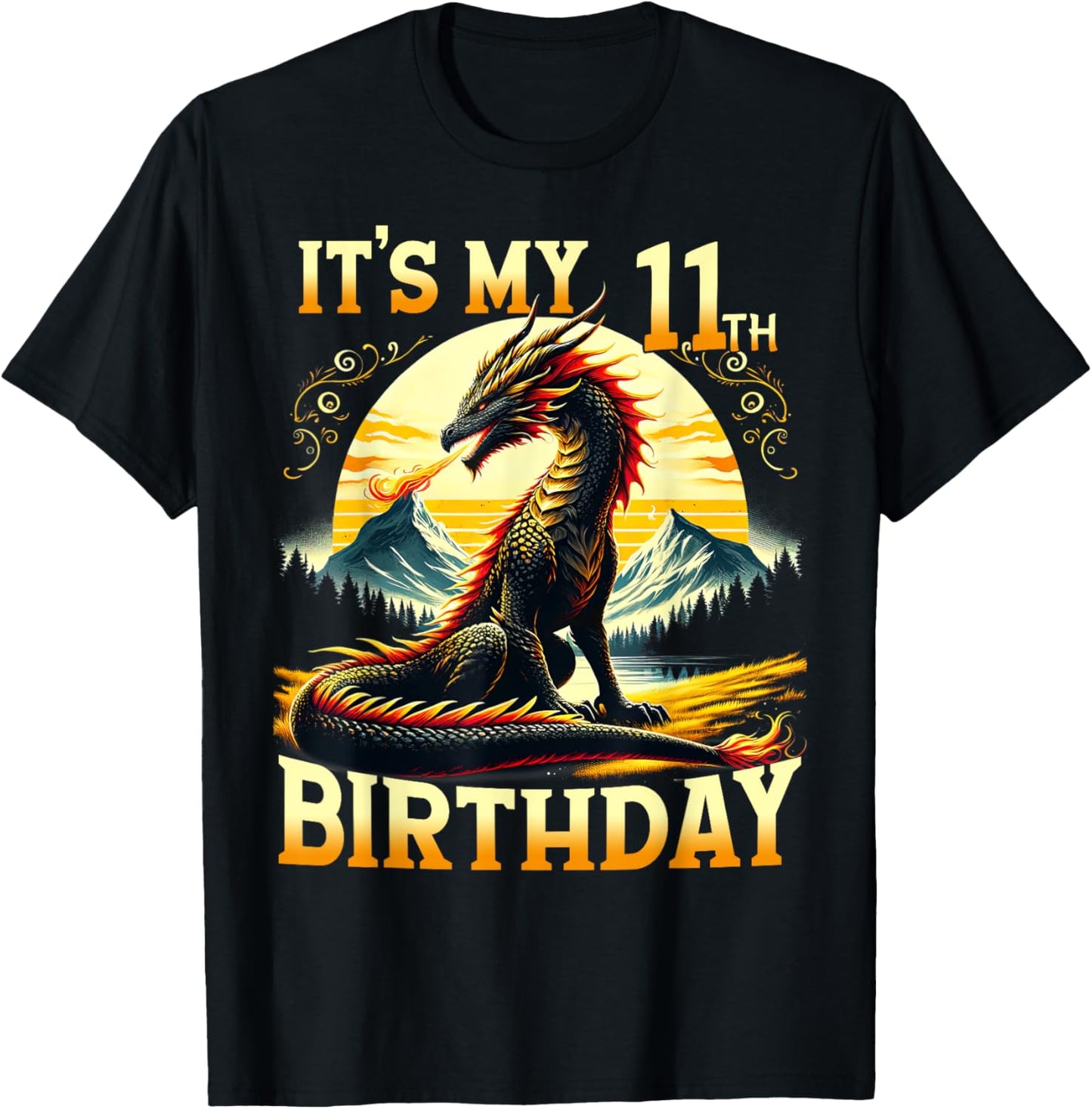 It's My 11th Birthday Dragon 11 Birthday 11 Year Old Boy T-Shirt - T-Shirt | Black