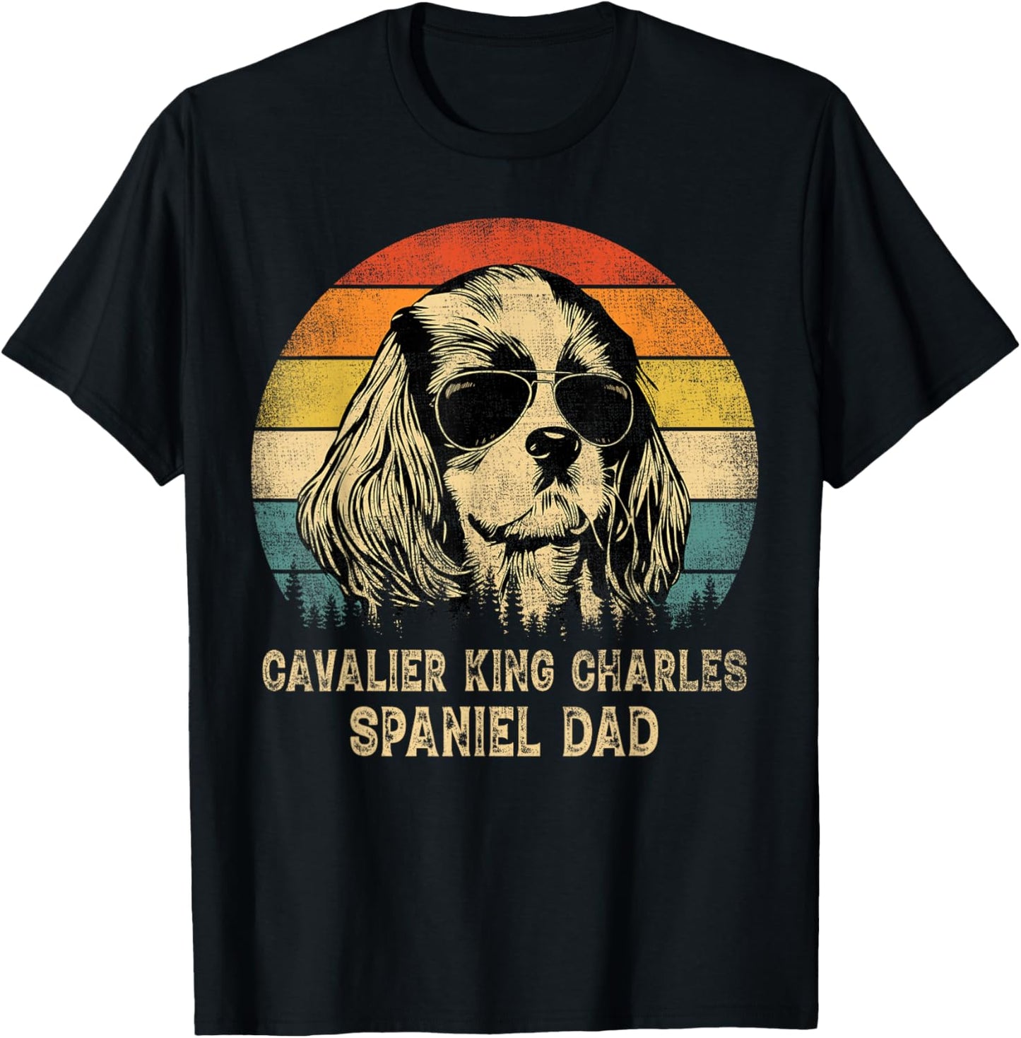 Vintage Cavalier King Charles Spaniel Dad Dog Father's Day T-Shirt - T-Shirt | Black