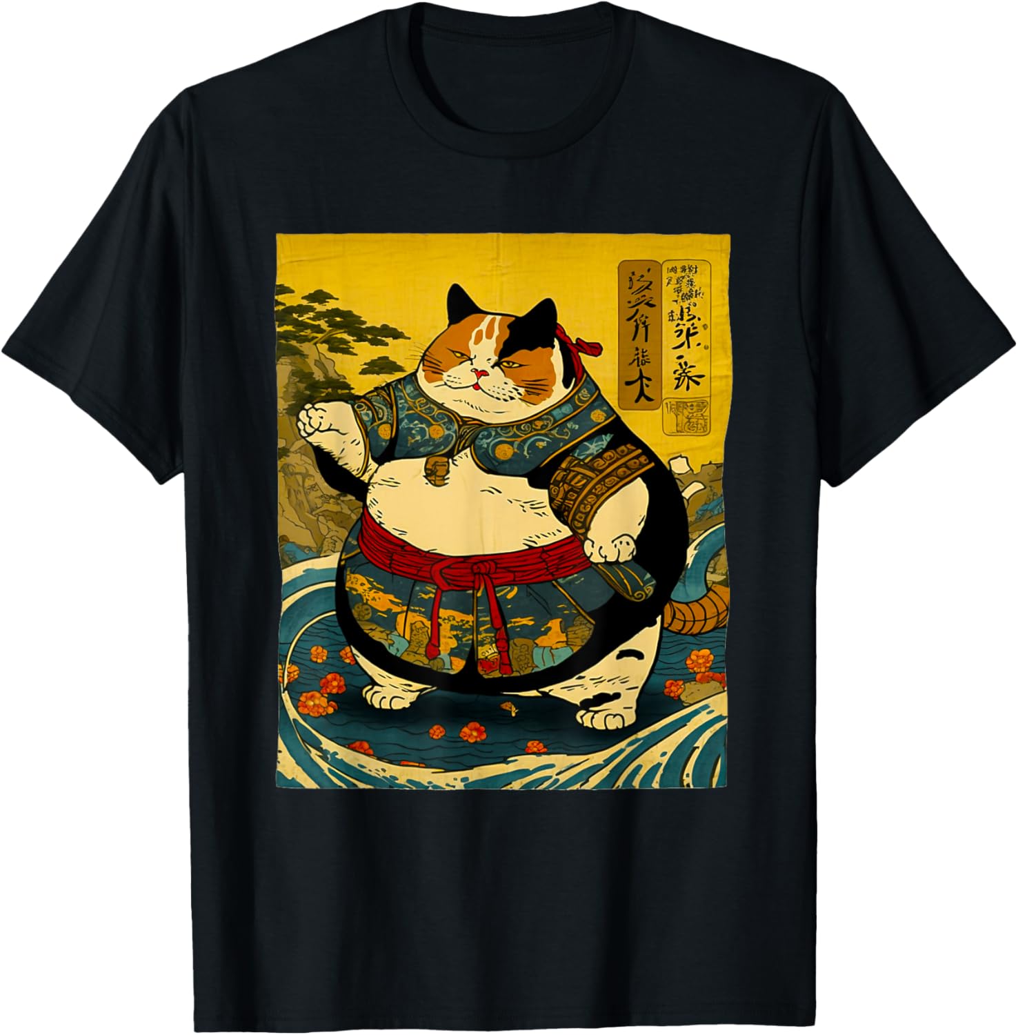 Japanese Art Cat Ninja Sumo Cat Anime Wrestler Cat Men Women T-Shirt - T-Shirt | Black