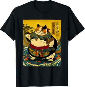 Japanese Art Cat Ninja Sumo Cat Anime Wrestler Cat Men Women T-Shirt - T-Shirt | Black