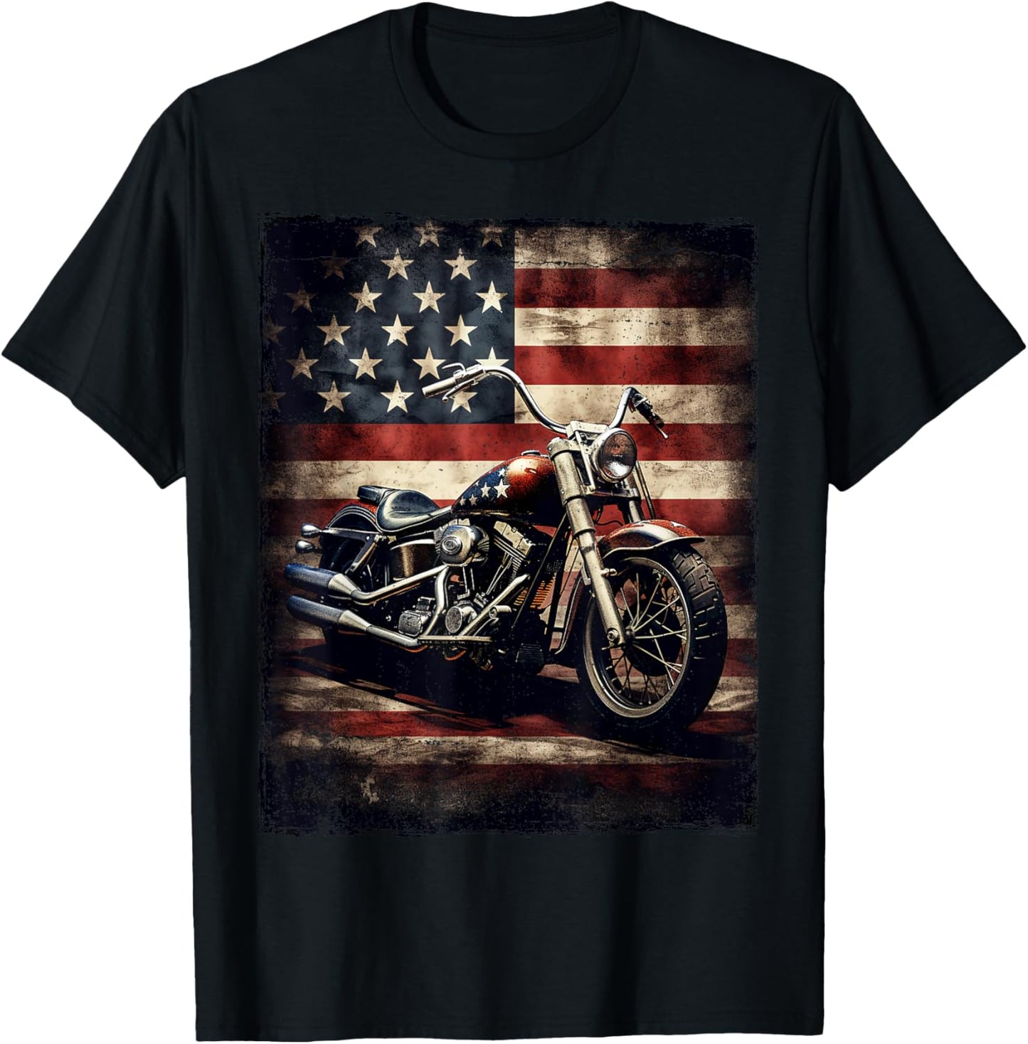 Vintage Motorcycle USA Flag Retro Biker American T-Shirt - T-Shirt | Black