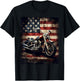 Vintage Motorcycle USA Flag Retro Biker American T-Shirt - T-Shirt | Black