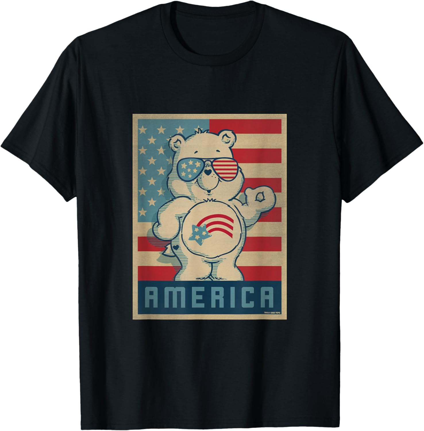 Care Bears 4th of July America Cares Vintage Flag Poster T-Shirt - T-Shirt | Black