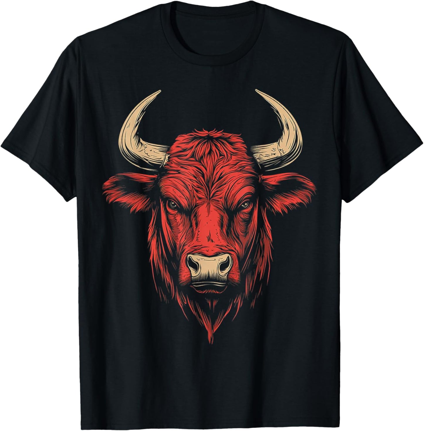 Bull Animal Motif Illustration Bull T-Shirt - T-Shirt | Black