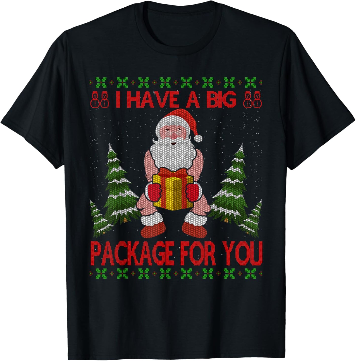 I Have Big Package for You Santa Claus & Huge Box Christmas T-Shirt - T-Shirt | Black