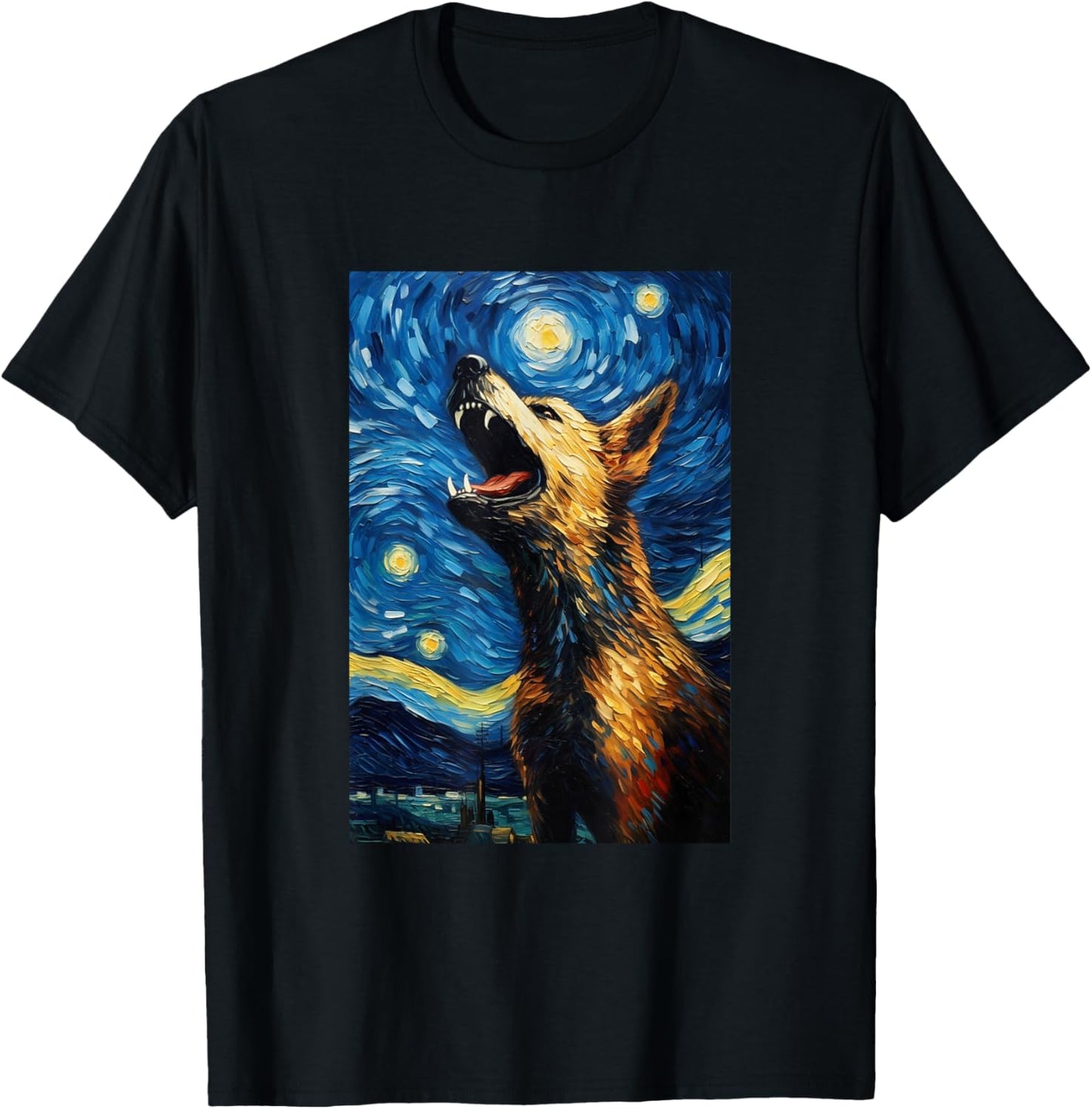German Shepherd Dog Doggy - Van Gogh Style - Starry Night T-Shirt - T-Shirt | Black