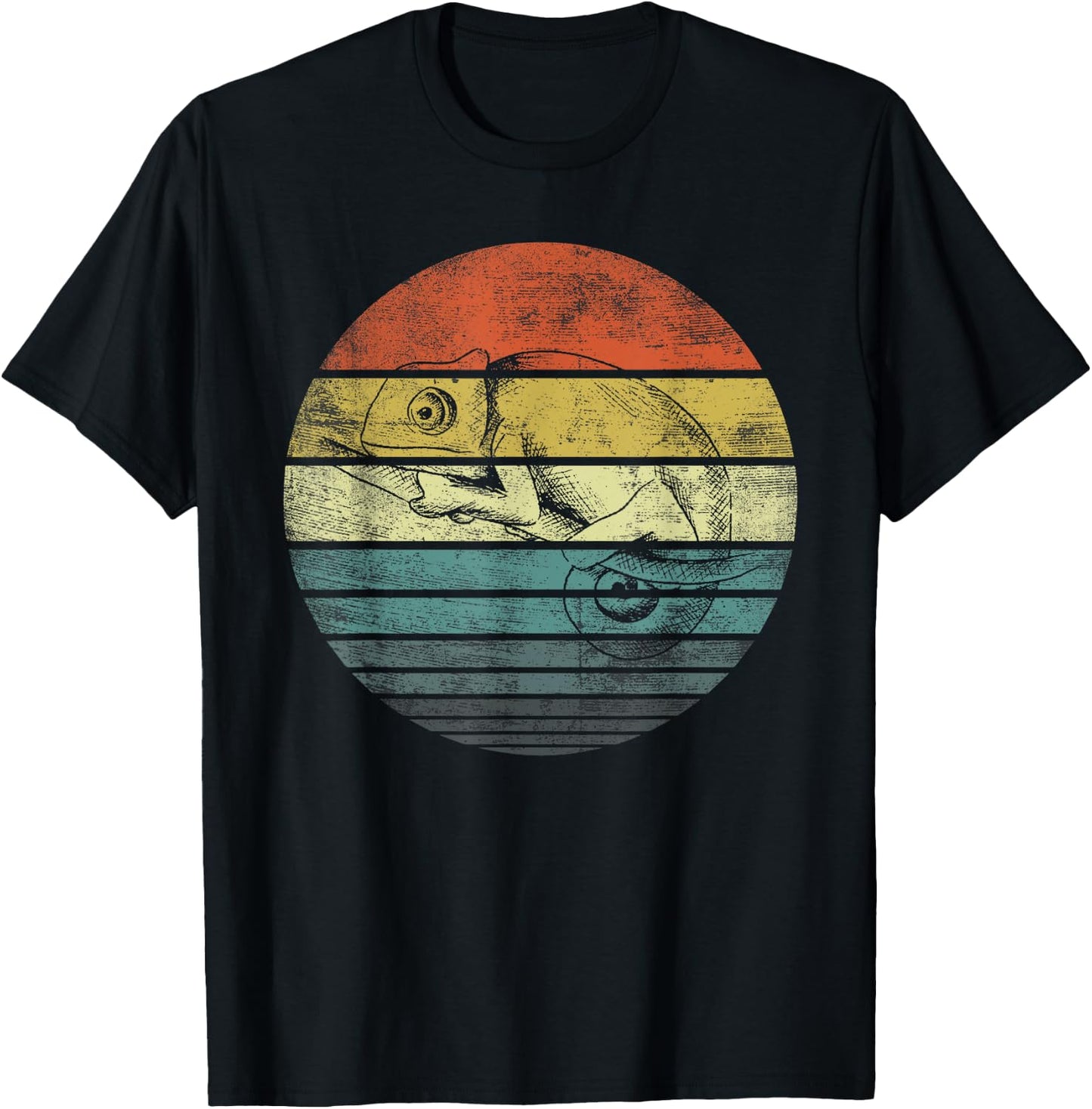Chameleon Lover Gifts Retro Sunset Animal Reptile Silhouette T-Shirt - T-Shirt | Black