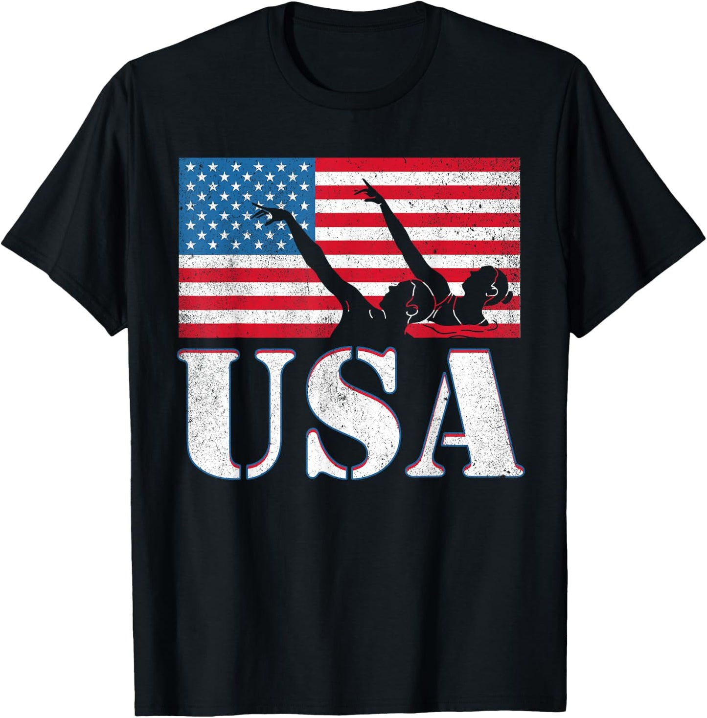 USA artistic swimming team American flag heart US Swim Aqua T-Shirt - T-Shirt | Black