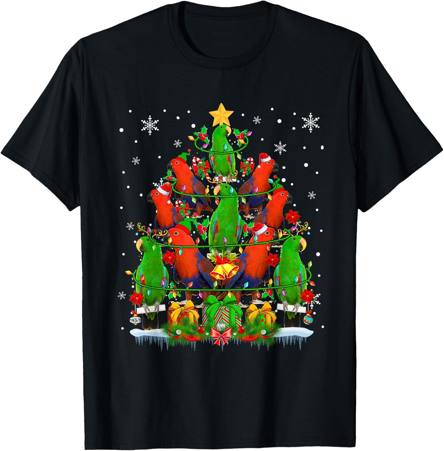 Santa Reindeer Elf Eclectus Parrots Christmas Tree Lover T-Shirt - T-Shirt | Black