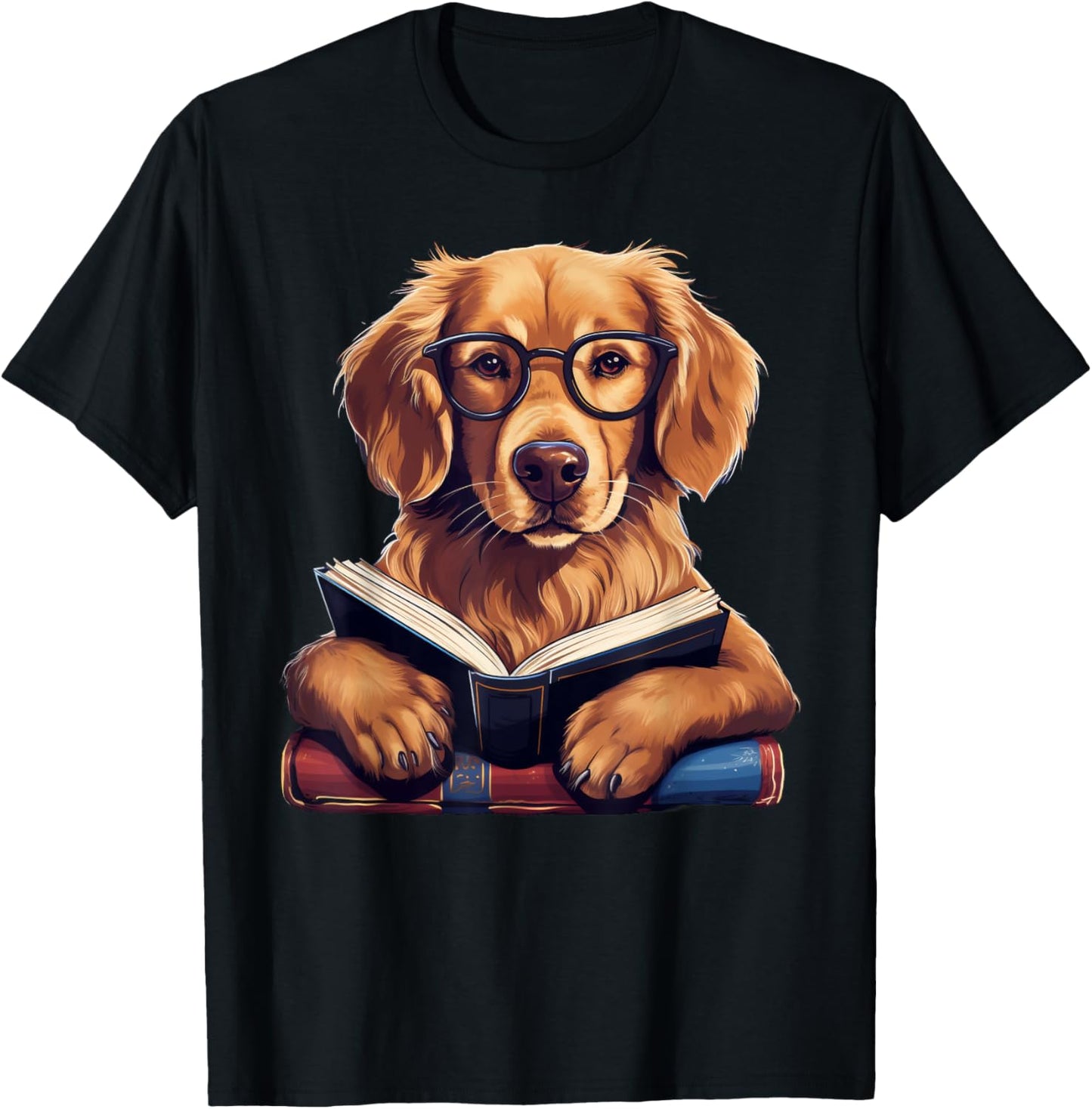 Cute Dog Golden Retriever Reading Book Men Women Girls Kids T-Shirt - T-Shirt | Black