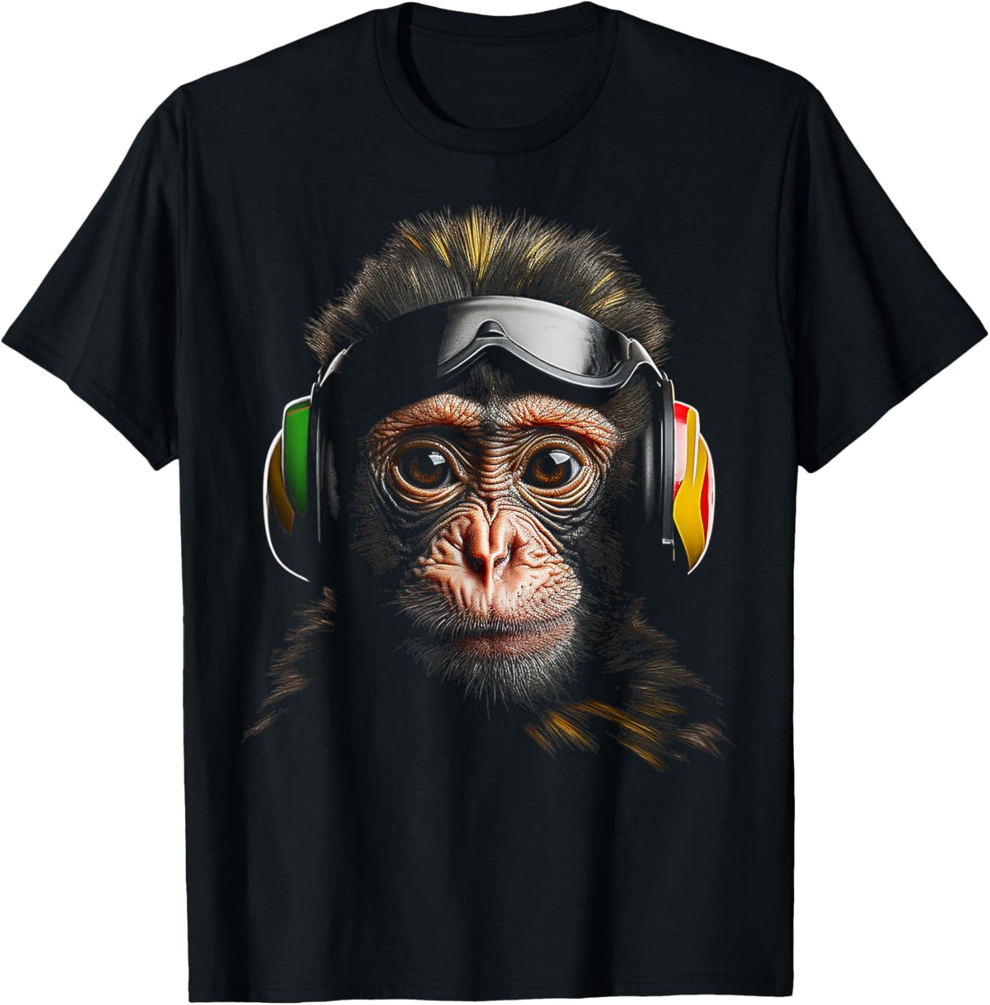 Monkey Headphone Animal Sunglass Art Monkey T-Shirt - T-Shirt | Black