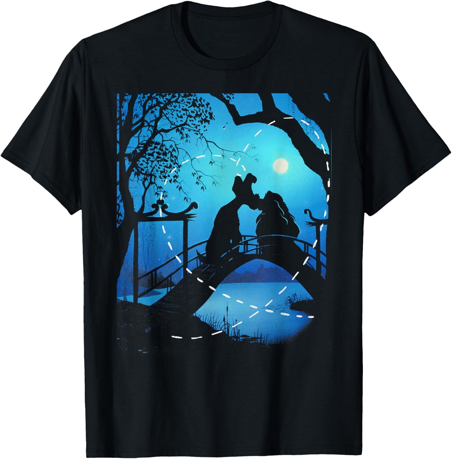 Disney The Lady and The Tramp Night Time Silhouette T-Shirt - T-Shirt | Black