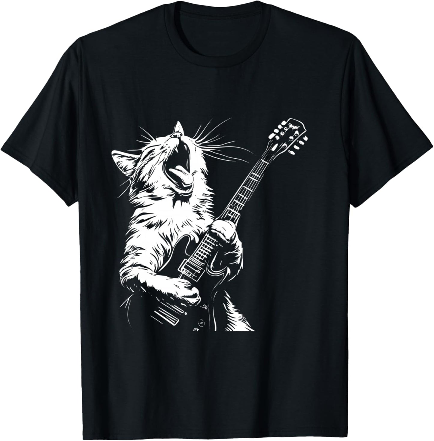 Funny Cat Playing Guitar T-Shirt - T-Shirt | Black