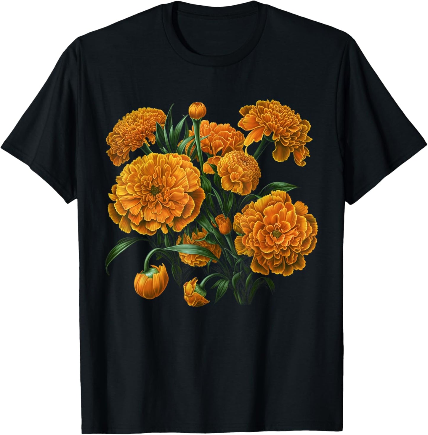 Marigold Flowers, Floral Bouquet Design T-Shirt - T-Shirt | Black