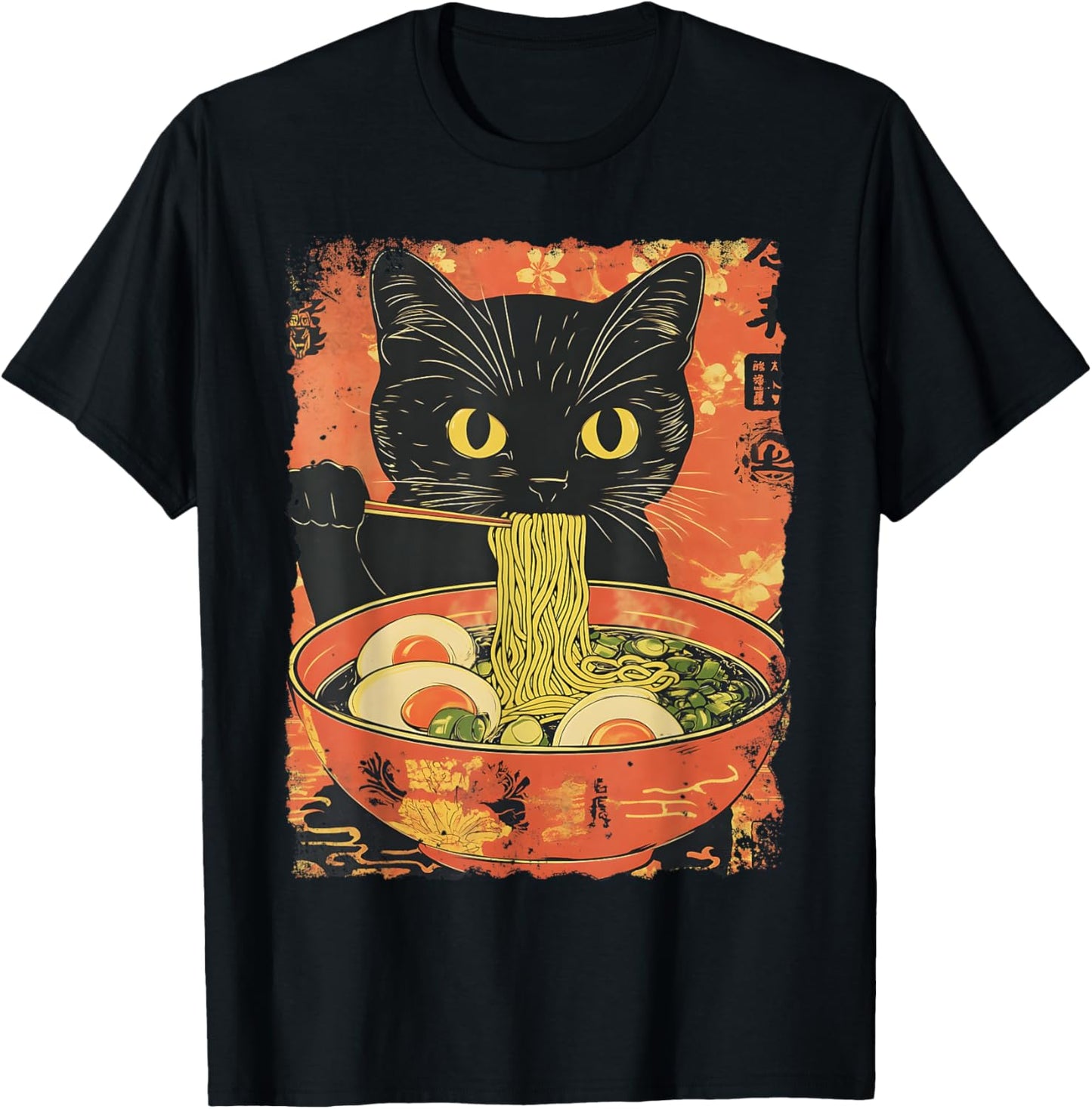 Cat Ramen Funny Graphic Japanese Kawaii Cat Anime Gifts T-Shirt - T-Shirt | Black