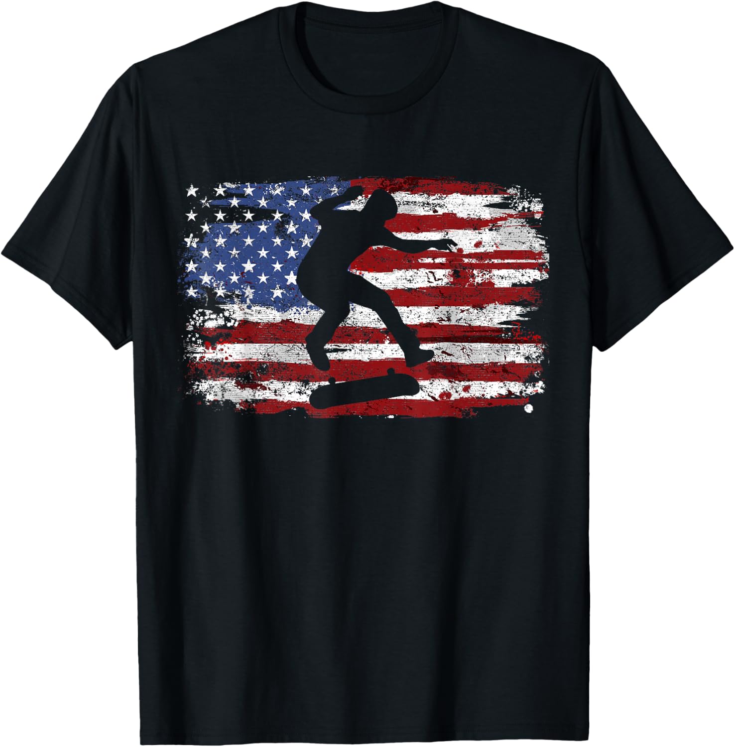 Skateboard Vintage USA Flag T-Shirt - T-Shirt | Black